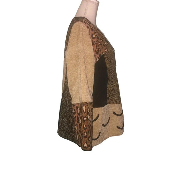 INDIGO MOON Sz 1X Women's Black &Beige Chenille Brocade Patterned Cheetah Jacket - Picture 6 of 7